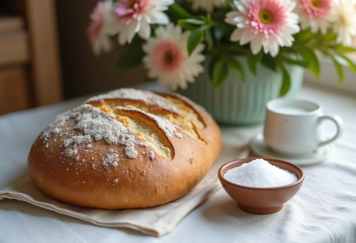 Brot und Salz zum Einzug, schön angerichtet auf einem Tisch.