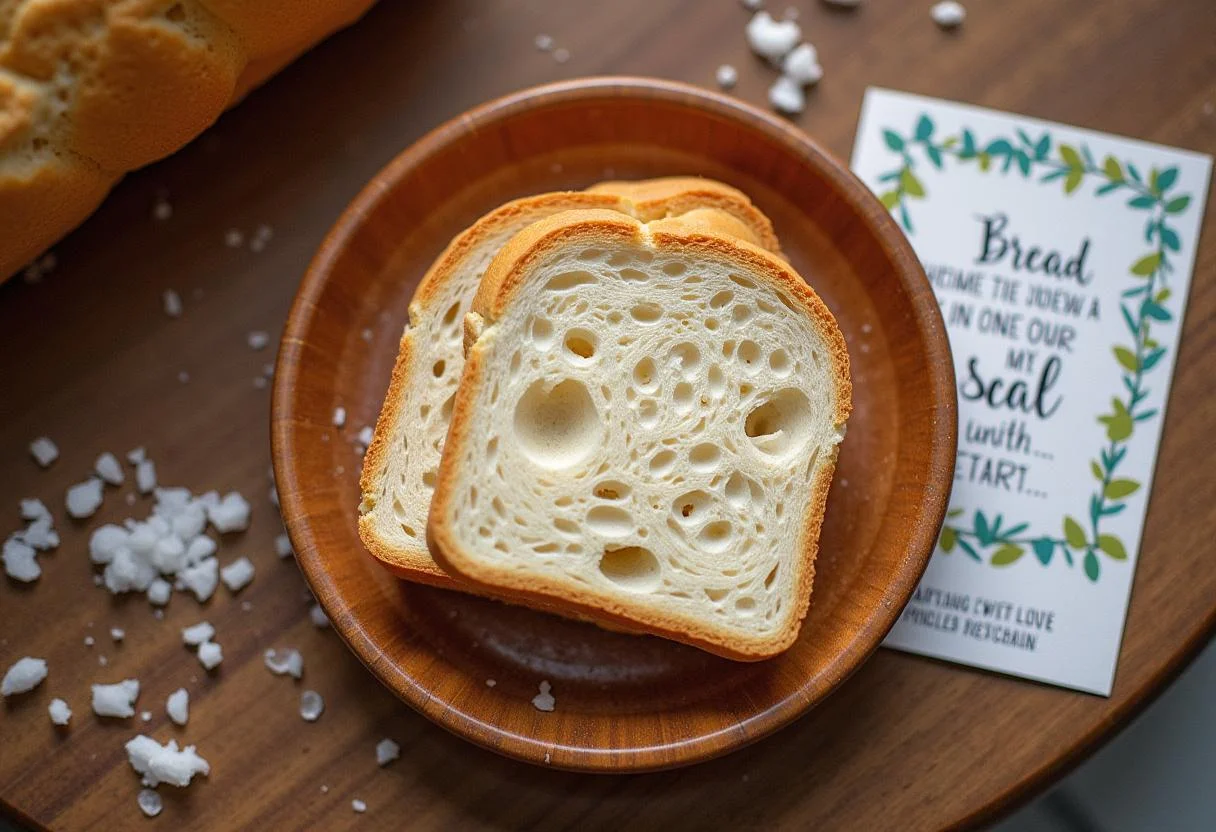 Kreative Anordnung von Brot und Salz für einen Einzug Spruch über Brot und Salz.