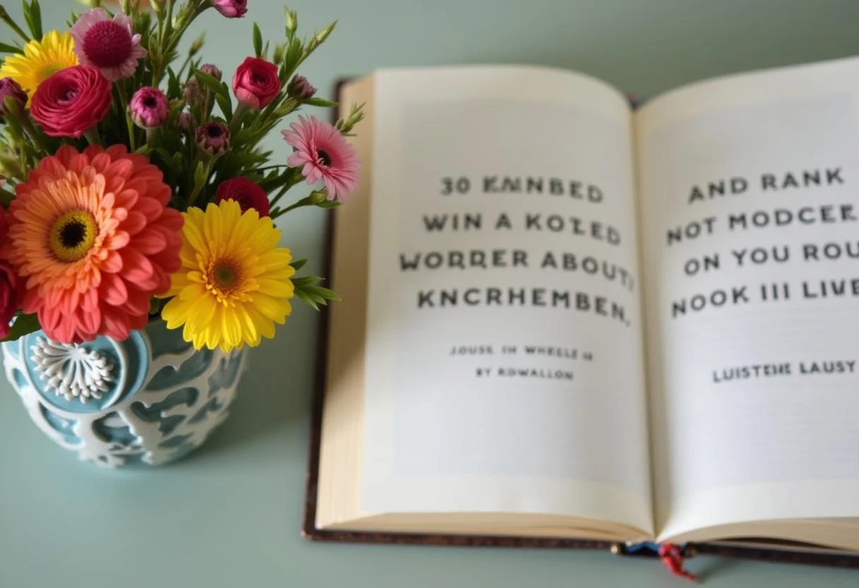 Inspirierende Zitate lachen neben einem Blumenstrauß in einem modernen Dekor.