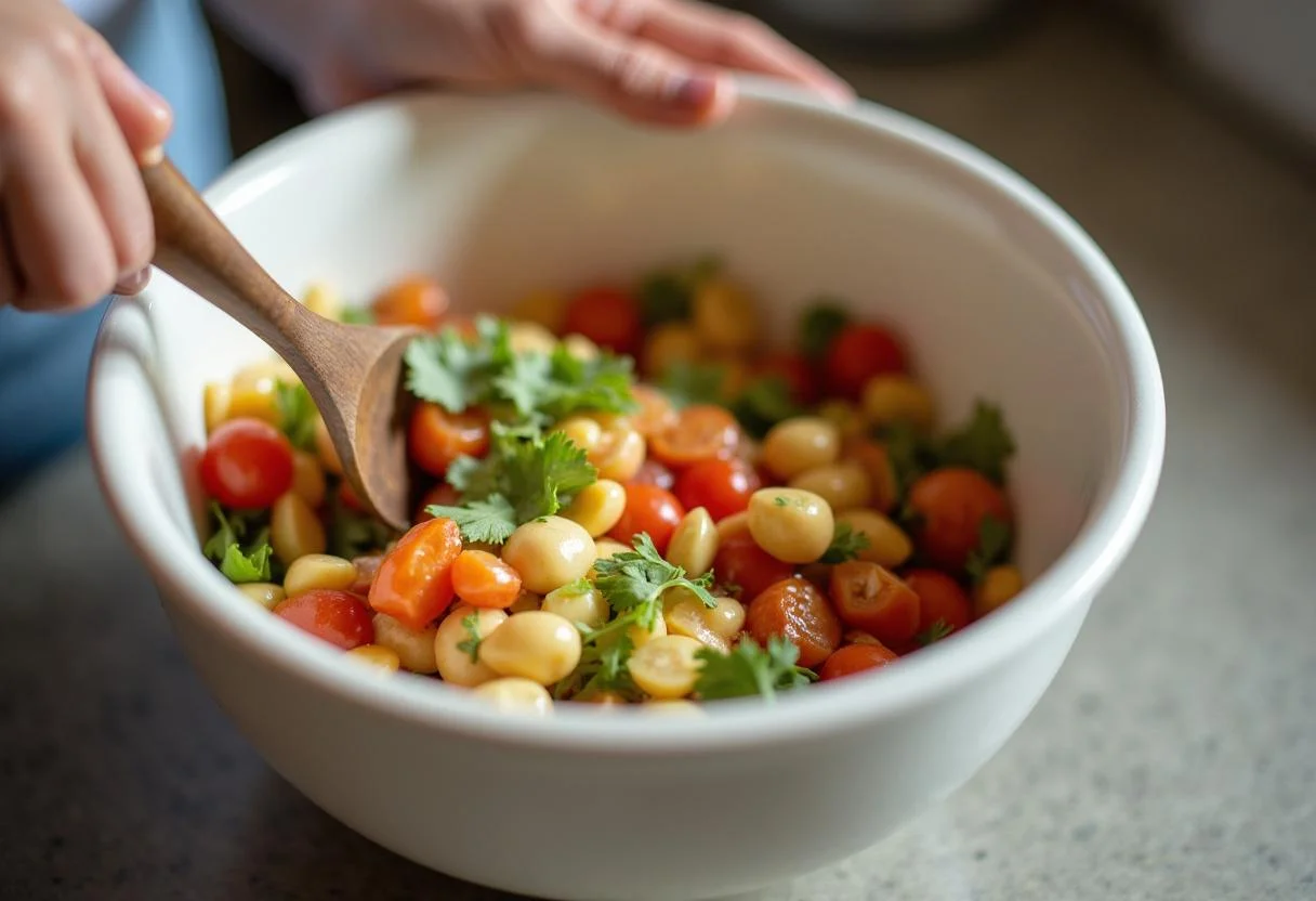 Tomaten-Gurken-Salat wird für den perfekten Sommergenuss gemischt.