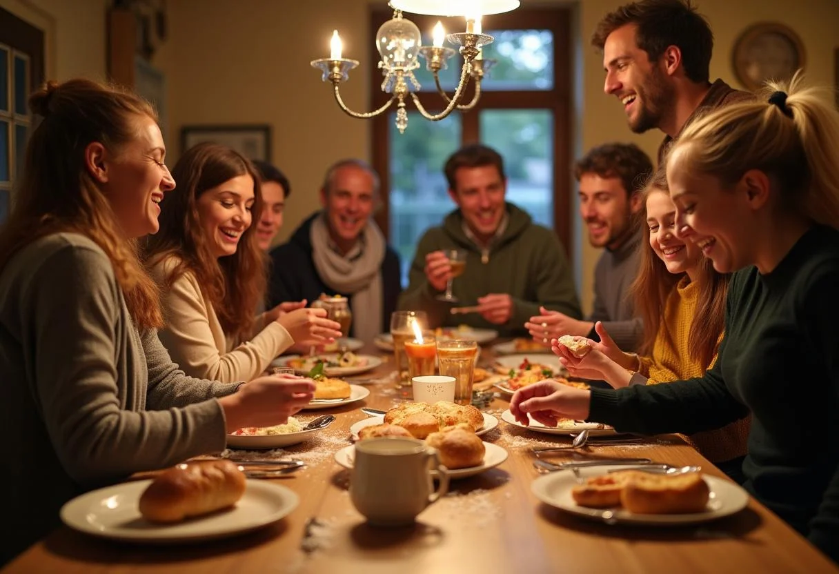 Familie genießt Brot und Salz traditionsgemäß beim Einzug.