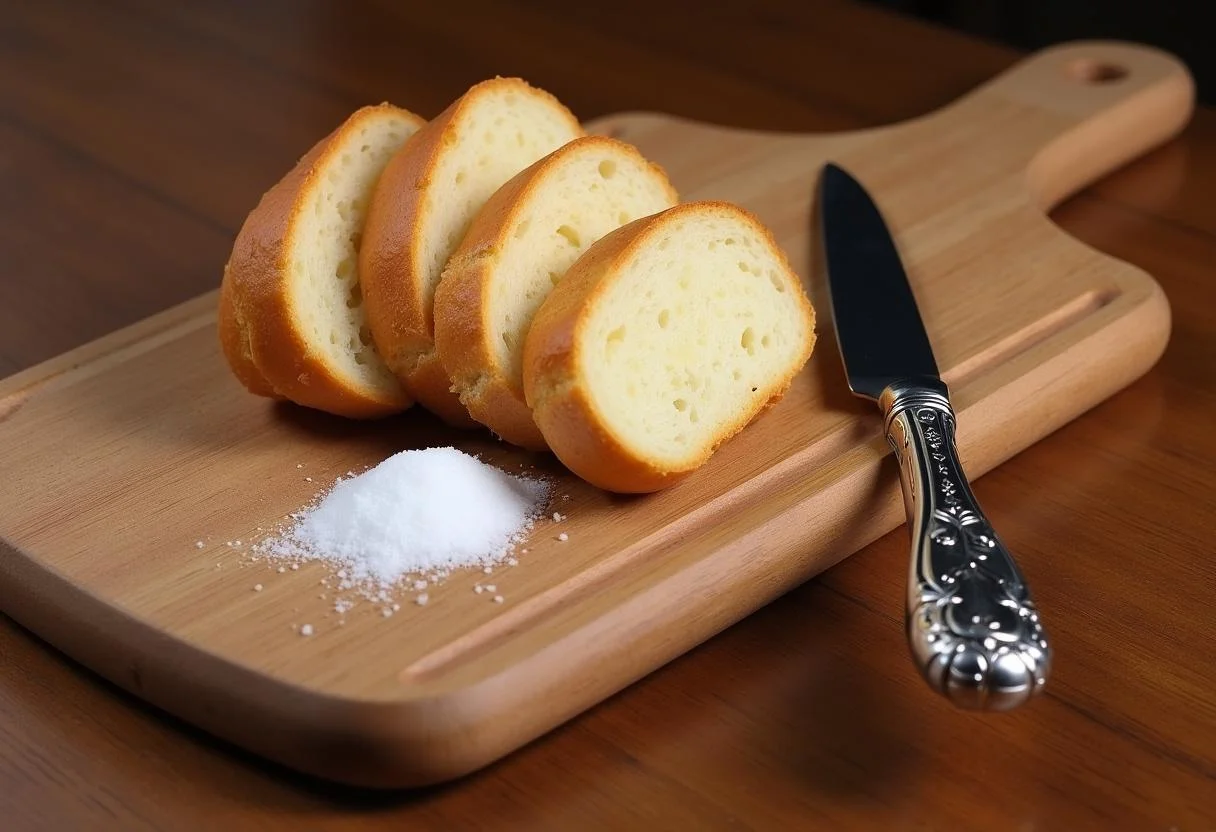 Sliced bread and salt for den Einzug Spruch Brot und Salz.