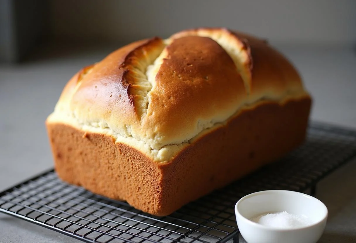 Frisch gebackenes Brot und Salz auf einem Auskühlgitter zum Einzug.