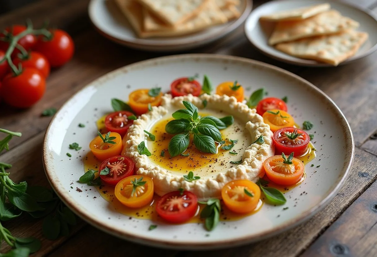 Deliciously presented würziger Feta-Dip, a perfect paprika feta dip for sharing at gatherings.