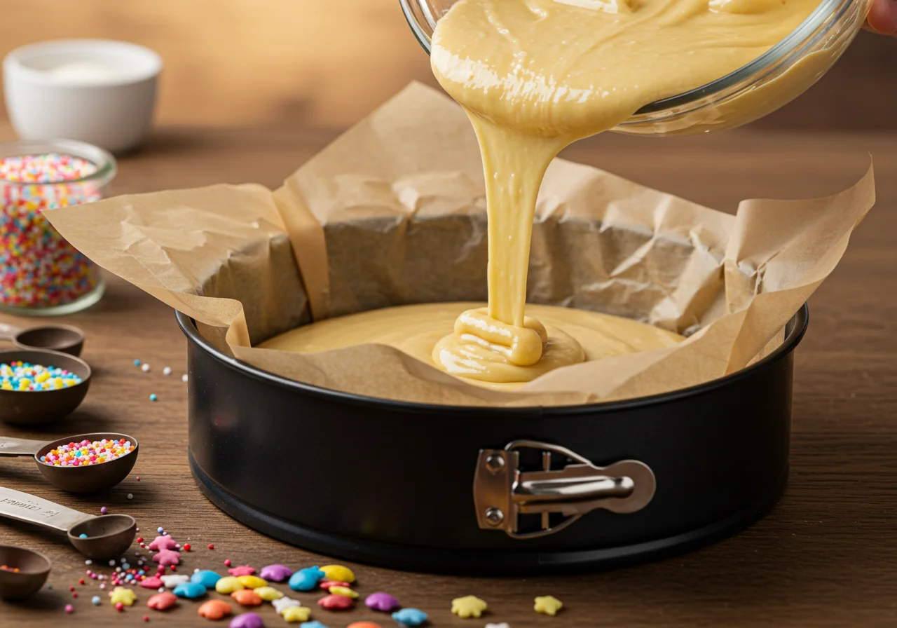 Vorbereiten einer Backform für das kuchen rezept mit mascarpone, bereit für den Ofen.