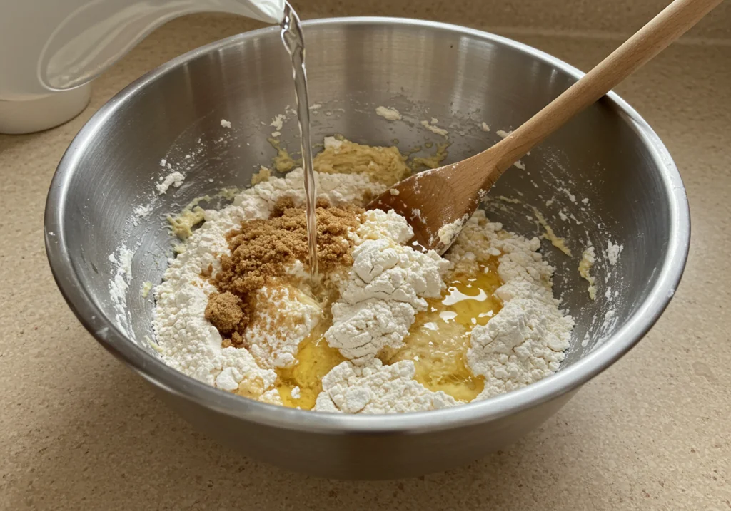 Wasser wird zu den Zutaten der Brezel hinzugefügt, um die Kalorien einer Brezel zu vermischen.