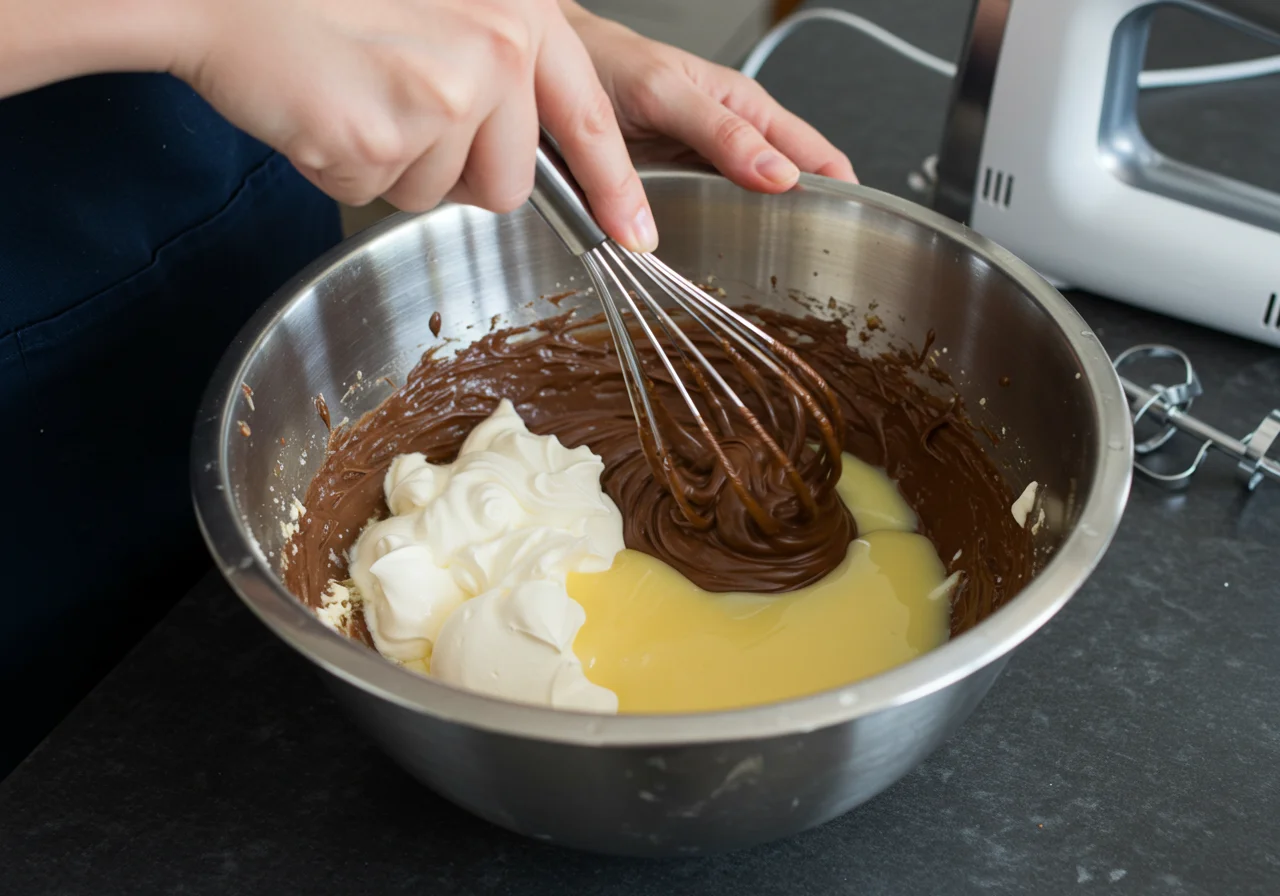 Nutella wird mit Sahne und Kondensmilch für das neue Nutella Eis verrührt.