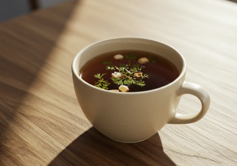 Fertige Tasse mit Blasen- und Nieren Tee, ideal für Entspannung und Wohlbefinden.