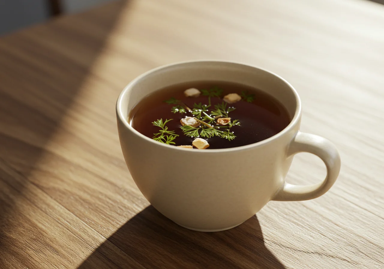 Fertige Tasse mit Blasen- und Nieren Tee, ideal für Entspannung und Wohlbefinden.