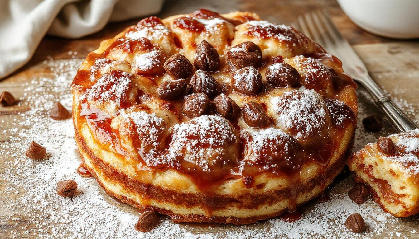 Ein runder Zwetschgenkuchen auf einem weiß gedeckten Tisch, mit goldbraunen Streuseln bestreut, aufgeschnitten um die saftigen, tiefvioletten Zwetschgen im Inneren sichtbar zu machen, die der Kuchen frisch und einladend aussehen lassen.