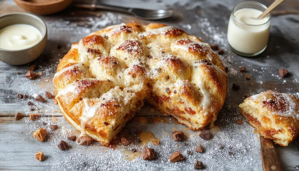 Ein frisch gebackener Zwetschgenkuchen mit goldbraunem Joghurt-Öl-Teig, bedeckt mit prallen, dunkelvioletten Zwetschgen, die gleichmäßig auf dem Kuchen verteilt sind. Der Kuchen liegt auf einer hellem Keramikplatte, umgeben von einem rustikalen Holzuntergrund, während die Zwetschgen einen glänzenden Überzug haben und die Textur des Teigs zart und saftig wirkt.