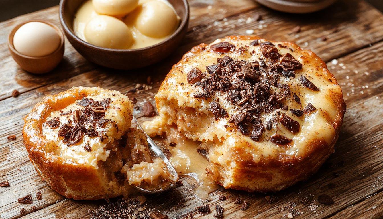 Ein cremiger Quark-Schneekuchen mit Pudding, dekoriert mit frischen Beeren und Minzblättern, auf einem eleganten Teller präsentiert, mit einer fein glatten Oberfläche und einer leichten Puderschicht darüber