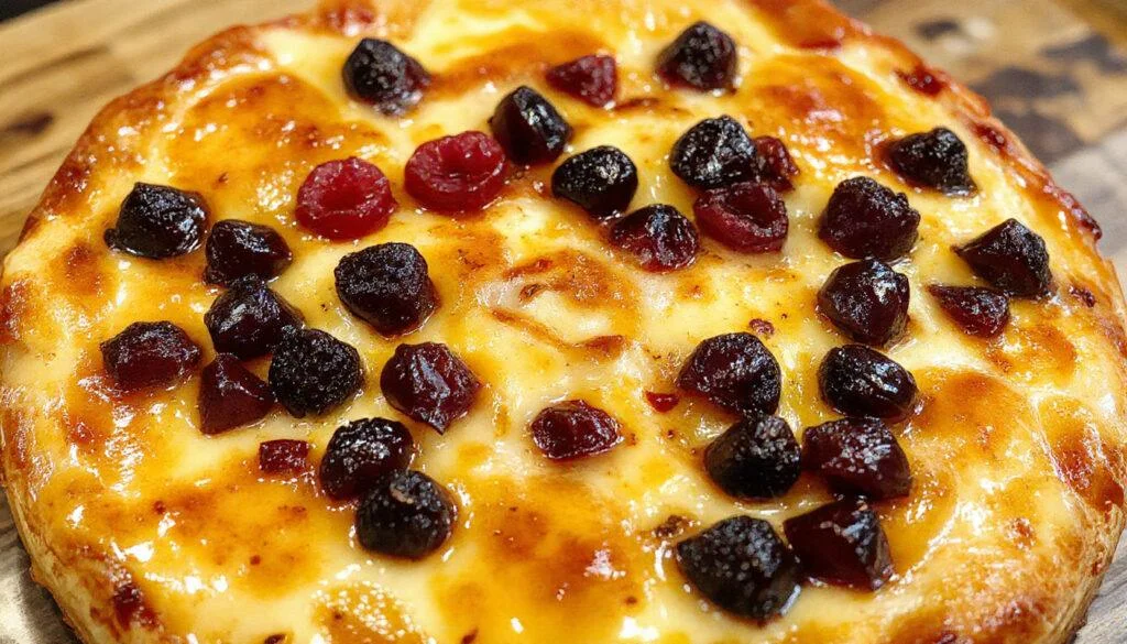 Ein rechteckiges Stück russischer Zupfkuchen mit dunkler Schokoladenschicht auf einem weißen Teller, umgeben von zerbröseltem Teig und einem Glas Milch im Hintergrund. Der Kuchen hat eine goldbraune Kruste und zarte, schokoladige Muster auf der Oberfläche.