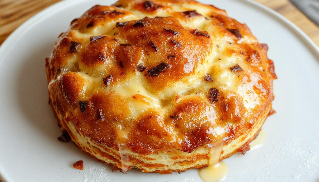 Ein goldbrauner Buttermilchkuchen mit einer knusprigen Oberfläche, in einem rechteckigen Blech gebacken. Der Kuchen ist großzügig mit Puderzucker bestäubt und zeigt eine luftige, feuchte Textur mit kleinen Luftbläschen und einer gleichmäßigen Kruste.