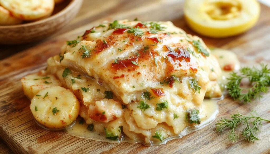 Ein vibrant angerichteter Teller mit goldbraunem gebratenem Reis, gemischt mit buntem Gemüse wie Erbsen, Karotten und Paprika, oben aufgehäuftes Ei, alles harmonisch präsentiert, im modernen Stil mit frischen Kräutern garniert.