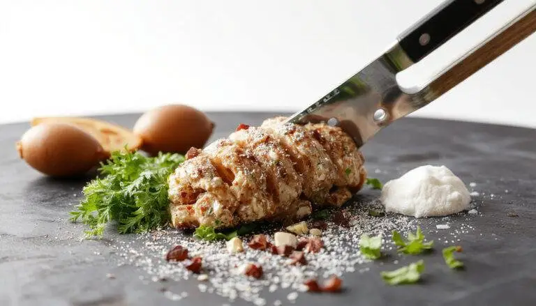 Ein herzhaft aussehender Fitness-Auflauf auf einem weißen Teller, mit einer goldbraunen Käsekruste und dampfendem Brokkoli, Hackfleisch und Gemüse sichtbar, geschmackvoll angerichtet