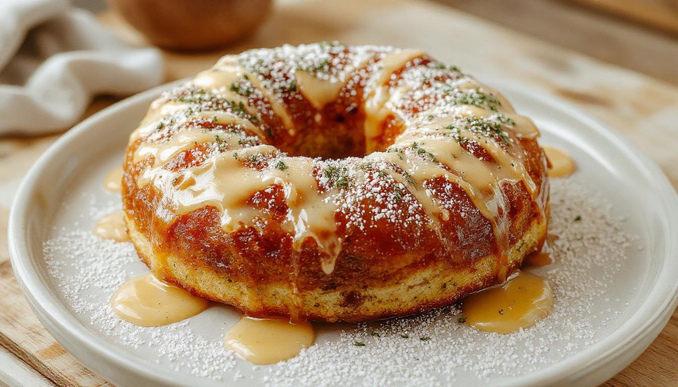 Ein saftigers Kuchen in einer rechteckigen Kastenform, mit einer goldbraunen Oberfläche, die mit kühlen Schokoladenglasur- und Marmormuster verziert ist. Die Scheiben des Kuchens offenbaren bunte Kirschen, cremige Vanilleglasur und einen Marmor-Effekt aus hellen und dunklen Teigschichten.