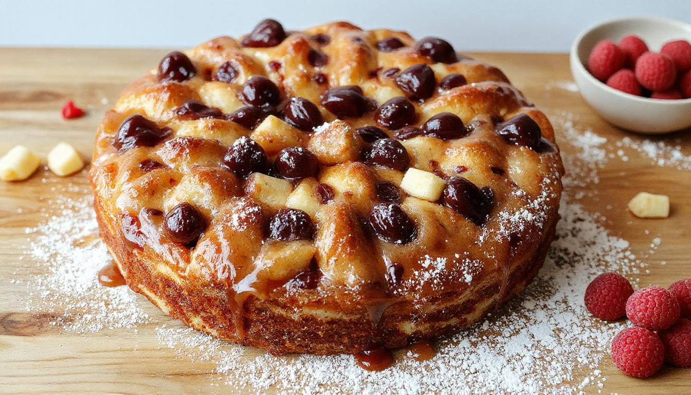 Ein großer rechteckiger Blechkuchen mit schokoladiger Glasur, garniert mit gehackten Nüssen und Schokostreuseln. Der Kuchen ist schön gleichmäßig verteilt und zeigt eine glatte Oberfläche mit einer leichten, glänzenden Schicht.