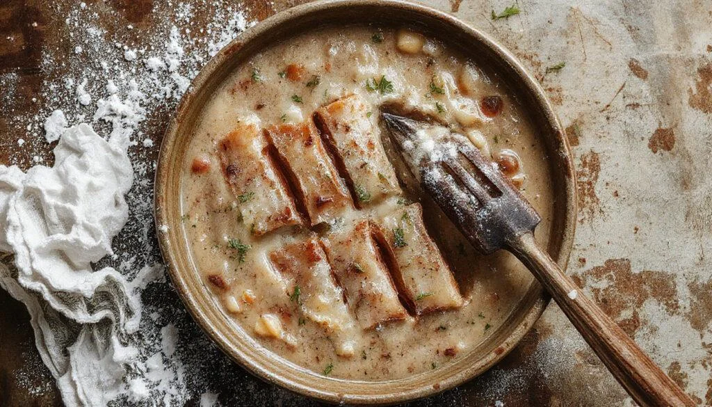 Goldbraune, knusprige Hähnchenstreifen in der Heißluftfritteuse, serviert auf einem weißen Teller mit frischer Petersilie und einer cremigen Dip-Sauce, knusprige Textur sichtbar