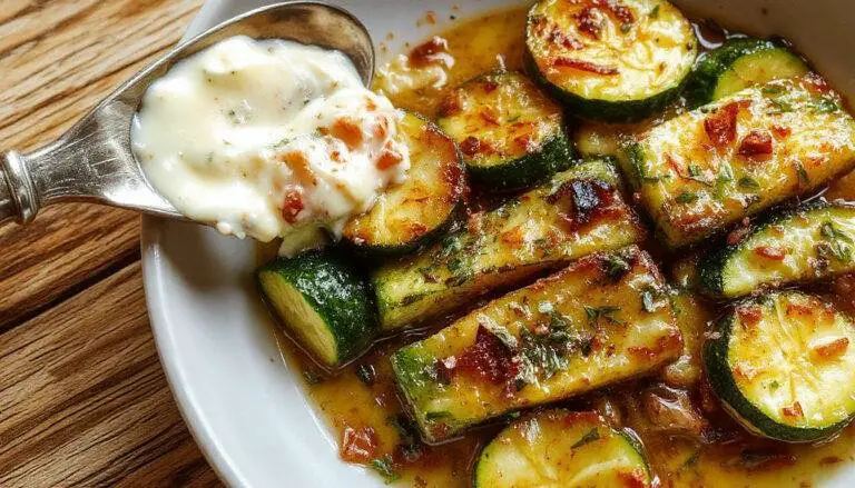 Goldbraune, knusprige Zucchini-Sticks in einer weißen Schale, mit einer leichten Panade bedeckt, serviert auf einem Holzbrett, umgeben von frischen Zucchini und einem kleinen Dip