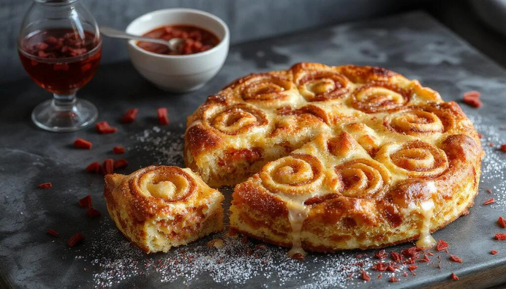 Ein goldbrauner Käsekuchen mit einer blauen Heidelbeerschicht, bestreut mit knusprigem Streusel, auf einem weißen Teller serviert, mit frischen Heidelbeeren und Minzblättern garniert.