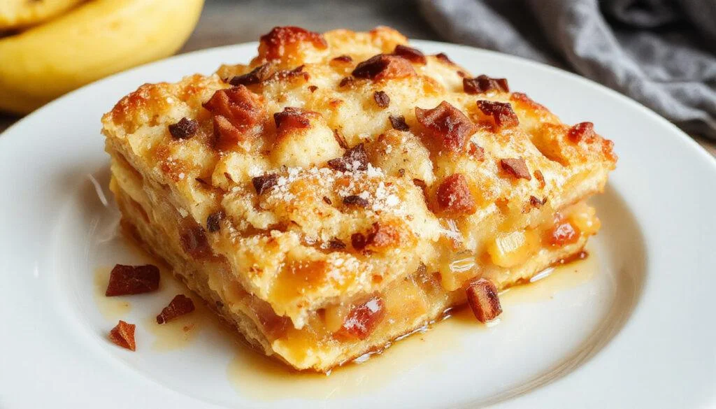 Ein frisch gebackener Zwetschgen-Crumble, goldbraune Streuselkruste mit saftigen, tiefvioletten Zwetschgenstücken sichtbar, serviert auf einem weißen Teller.