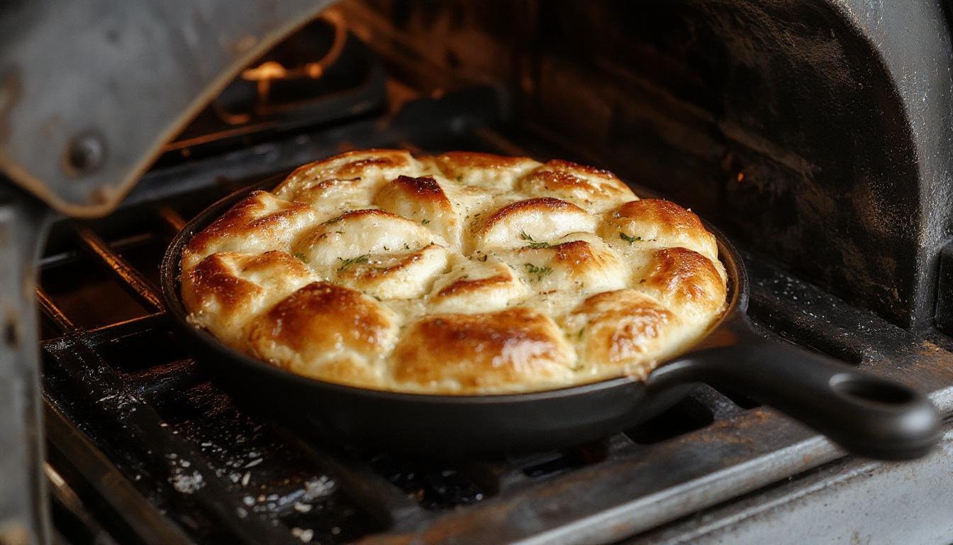 Goldbraune, knusprige Hüttenkäse-Taler auf einem weißen Teller, mit frischen Kräutern garniert, leicht gebacken und mit einer cremigen Füllung sichtbar