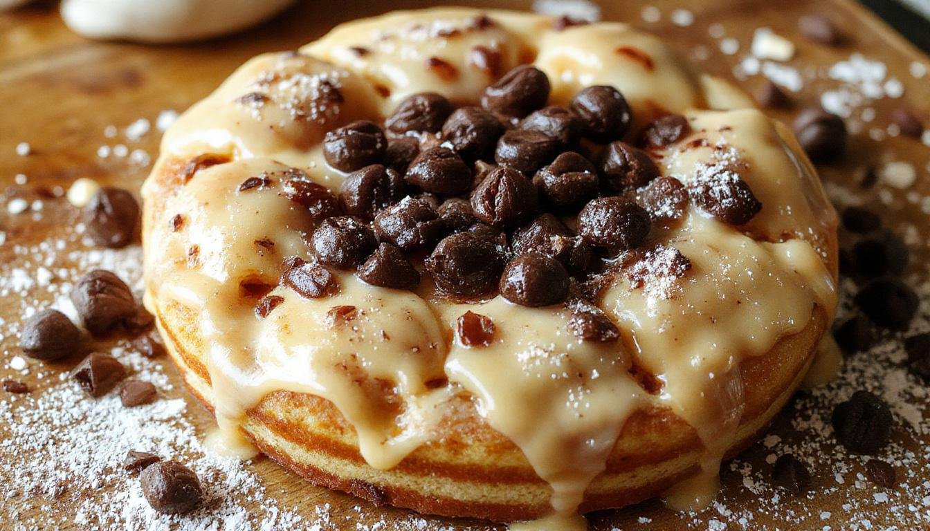 Ein Stapel goldgelber Pfannkuchen mit einer leichten, luftigen Textur, auf einem weißen Teller serviert, garniert mit frischen Beeren und Puderzucker, vor einem hellen Hintergrund.