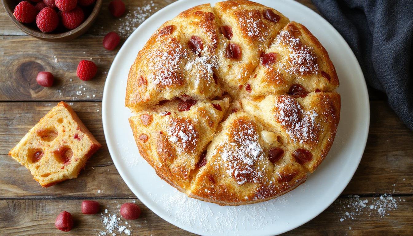 Ein frisch gebackener Pflaumenkuchen mit Mohn und Streuseln auf einem Holztablett, obenauf glänzende Zwetschgen, goldbraune Streusel und ein Hauch von Puderzucker, stilvoll präsentiert mit einem Messer daneben.