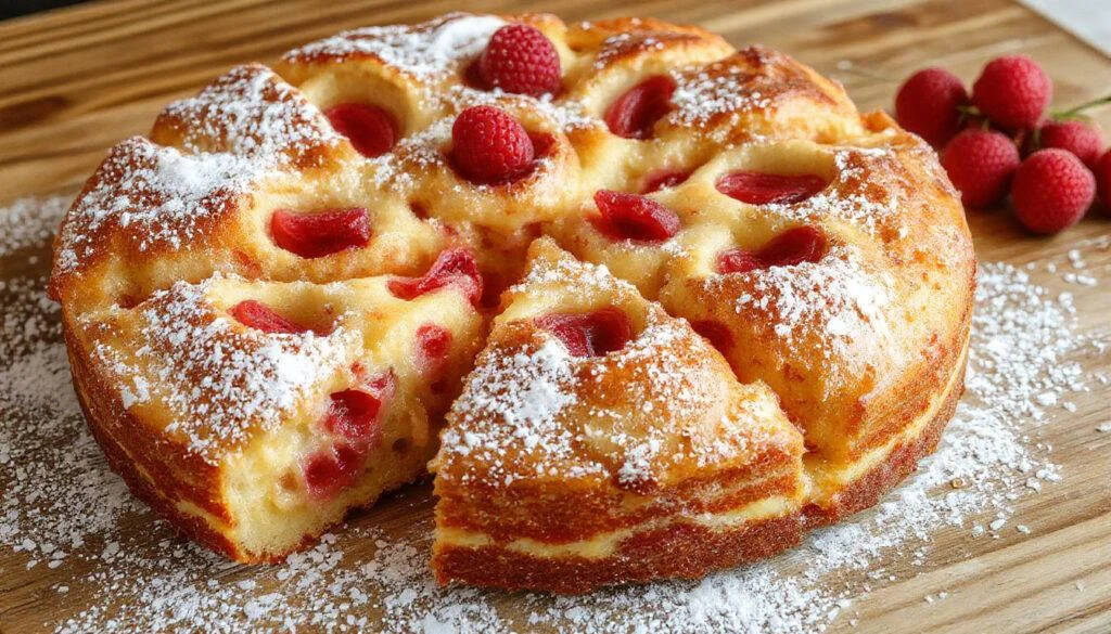 Ein frisch gebackener Pflaumenkuchen mit goldbrauner Streuselkruste, blauen Pflaumenstücken und einem Hauch Zimt, liebevoll auf einem Tonrahmen präsentiert