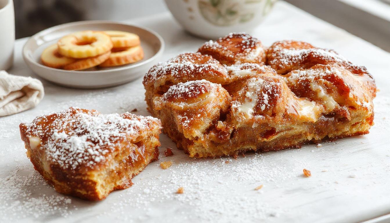 Ein frisch gebackener Pflaumenkuchen mit goldbrauner, knuspriger Streuselkruste, großzügig mit saftigen Pflaumen belegt und auf einem rustikalen Holzteller serviert.