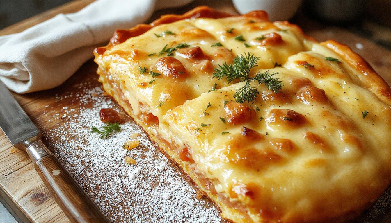 Ein frisch gebackener Zwetschgenkuchen auf einem weißen Teller, übersät mit blauen Zwetschgen, goldbraunem Teig und einem Hauch Zimt, serviert auf einem Holztisch mit einer rustikalen Eleganz.