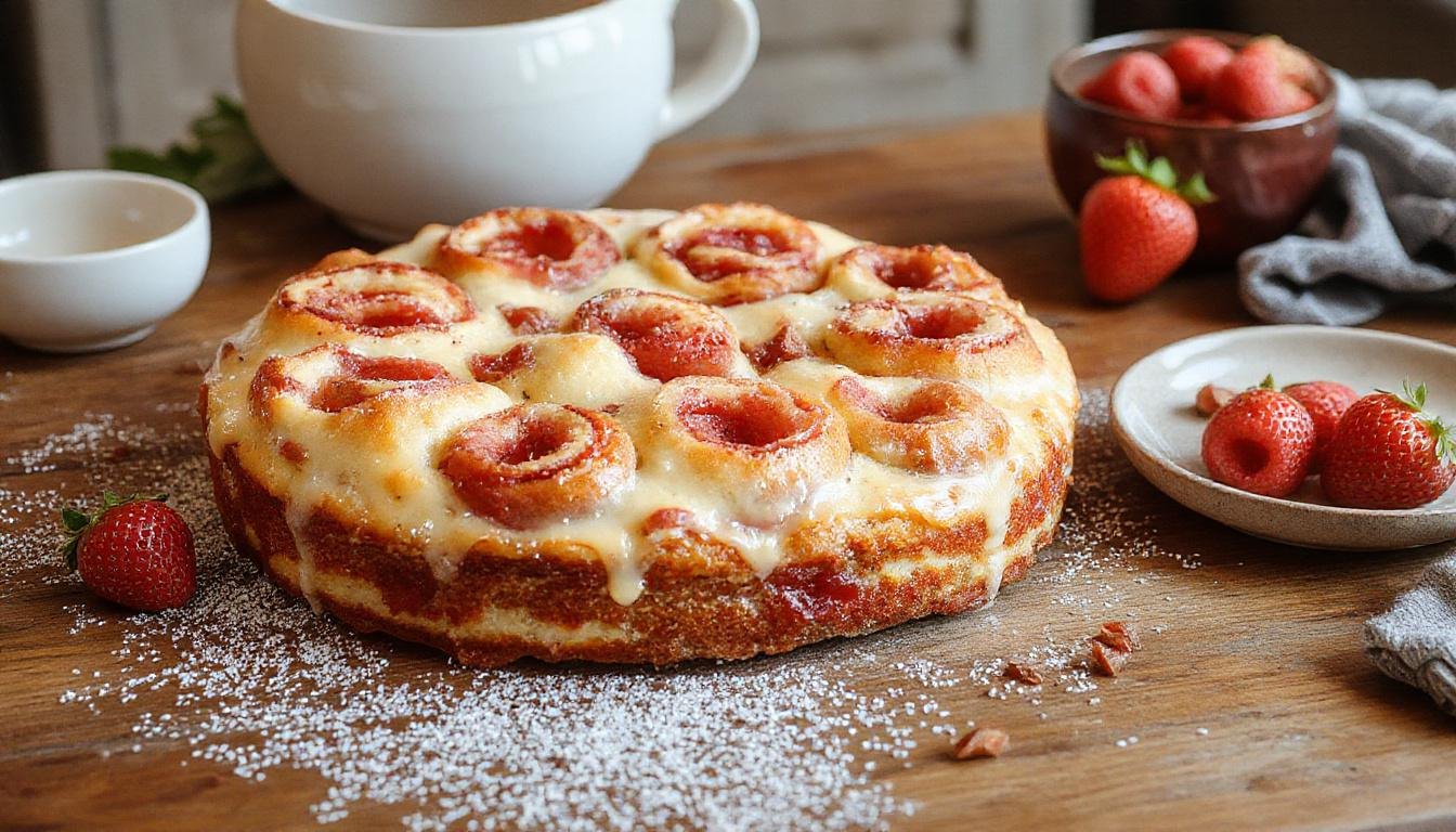 Ein großer Blechkuchen mit einem goldbraunen Streuselbelag, darauf liegen saftige, dunkle Pflaumen, die leicht im Streusel versinken. Der Kuchen ist gleichmäßig geschnitten, die Pflaumen sind sichtbar und saftig, die Streusel sind knusprig und goldgelb. Das Bild strahlt eine warme, einladende Atmosphäre aus und zeigt den Kuchen auf einem rustikalen Holztisch, umgeben von frischen Pflaumen.