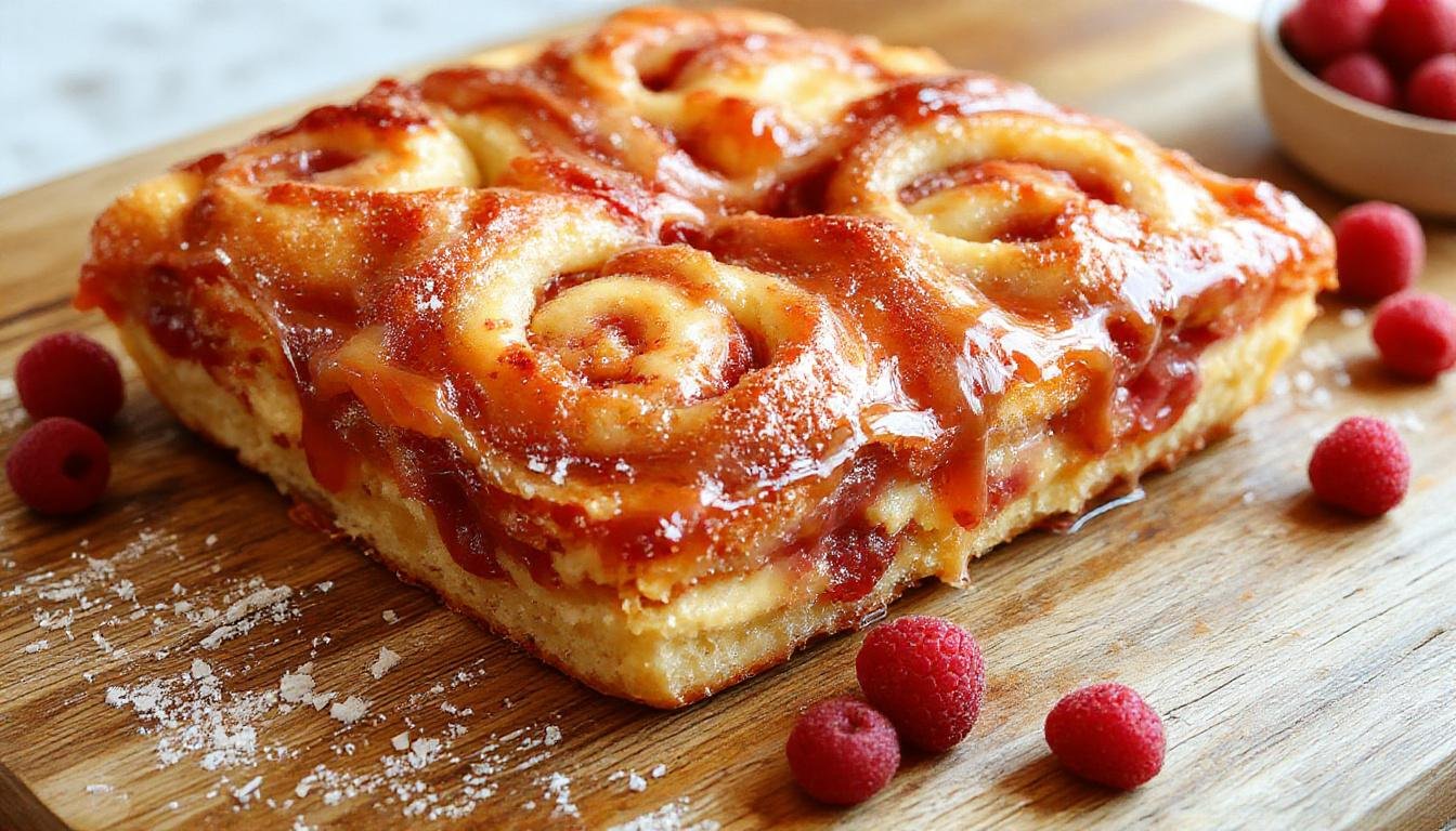 Ein frisch gebackener Pflaumenkuchen auf einem Holzbrett, mit goldbrauner Kruste und saftigen, dunkelvioletten Zwetschgen, die leicht über den Rand hinausblicken. Der Kuchen ist mit Puderzucker bestäubt und wirkt saftig und appetitlich, perfekt angerichtet für eine gemütliche Kaffeetafel.