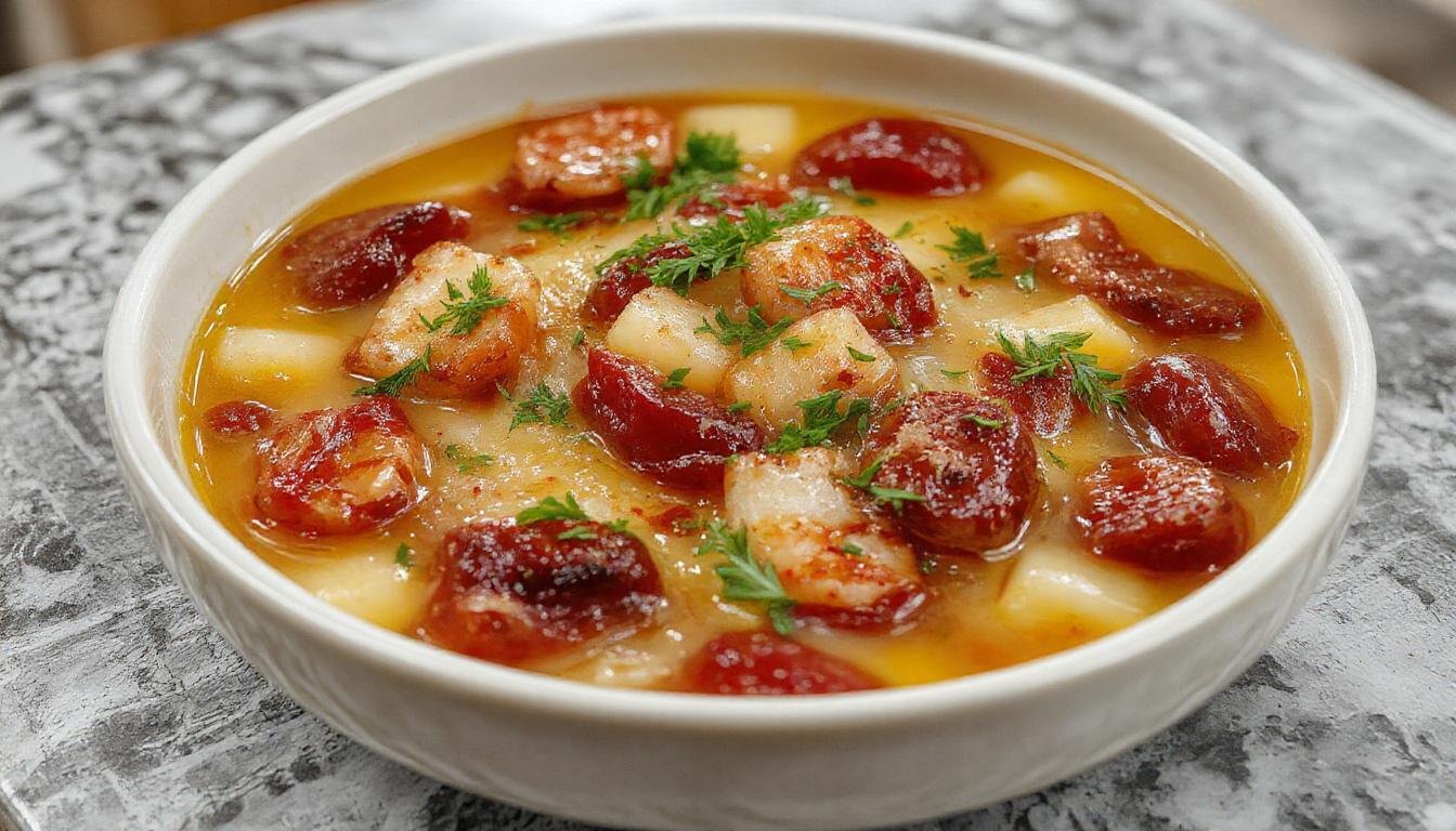 Ein dampfender Teller mit roten Linsen Dal, garniert mit frischem Koriander, serviert in einer weißen Schüssel auf einem Holztisch, mit Gewürzen und Fladenbrot im Hintergrund