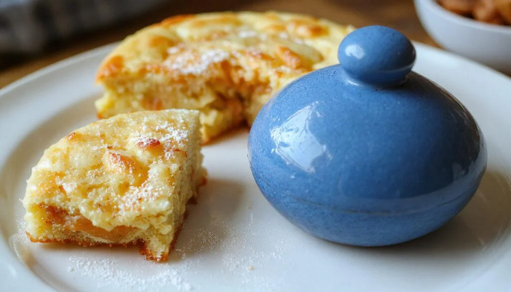 Ein cremiges Schweizer Zwetschgenwähe, goldbrauner Mürbeteigboden belegt mit tiefvioletten Zwetschgen, bestäubt mit Puderzucker, auf einem rustikalen Holzbrett präsentiert.
