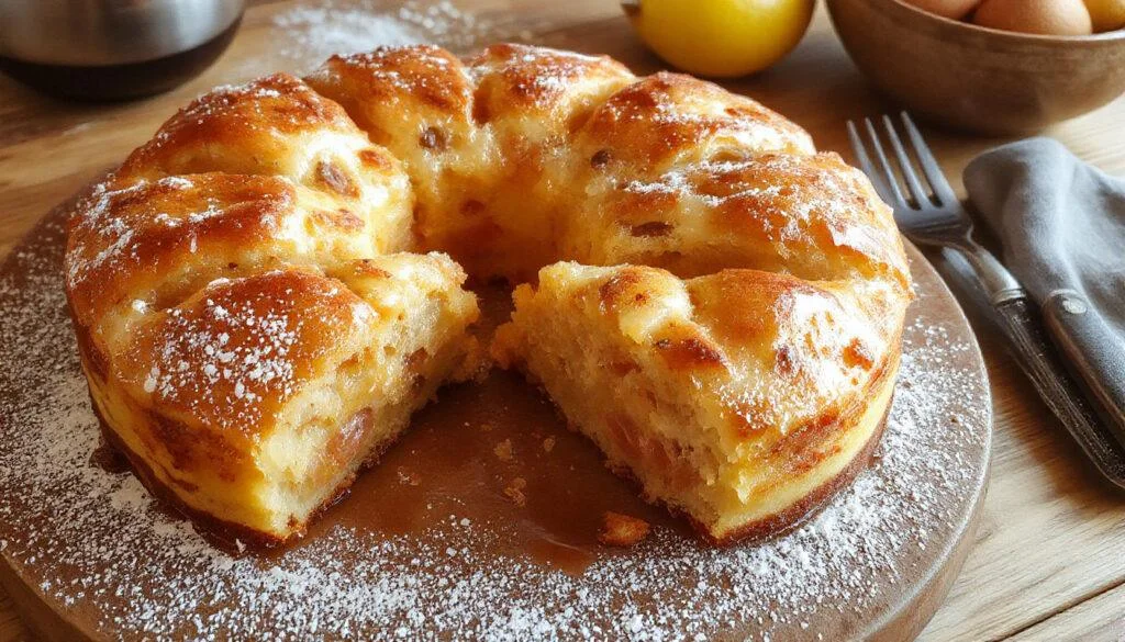 Ein frisch gebackener Zwetschgenkuchen auf einem großen Blech, bedeckt mit glänzenden, violett-blauen Zwetschgen, die in gleichmäßigen Reihen angeordnet sind. Der Teig ist goldbraun und leicht knusprig, die Zwetschgen wirken saftig und kommen schön zur Geltung. Der Kuchen ist mit Puderzucker bestäubt und präsentiert sich in einem einladenden, rustikalen Ambiente.