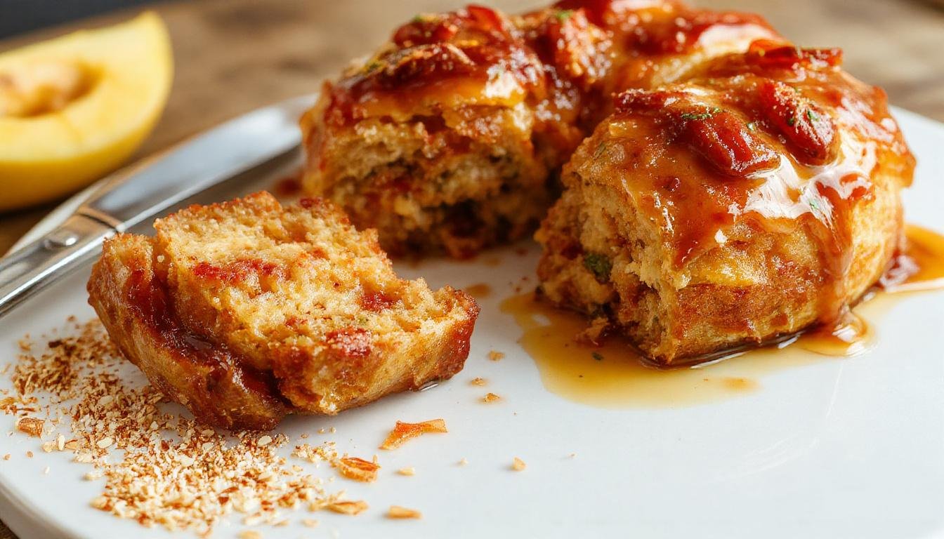 Das süß-würzige Honig-Knoblauch-Hähnchen wird auf einem weißen Teller serviert, gekocht bis zur goldbraunen Perfektion, mit einer glänzenden Honig-Knoblauch-Glasur. Das Hähnchen ist saftig, mit knuspriger Oberfläche, garniert mit frischen Kräutern und wenigen knoblauchhaltigen Saucen umgeben.