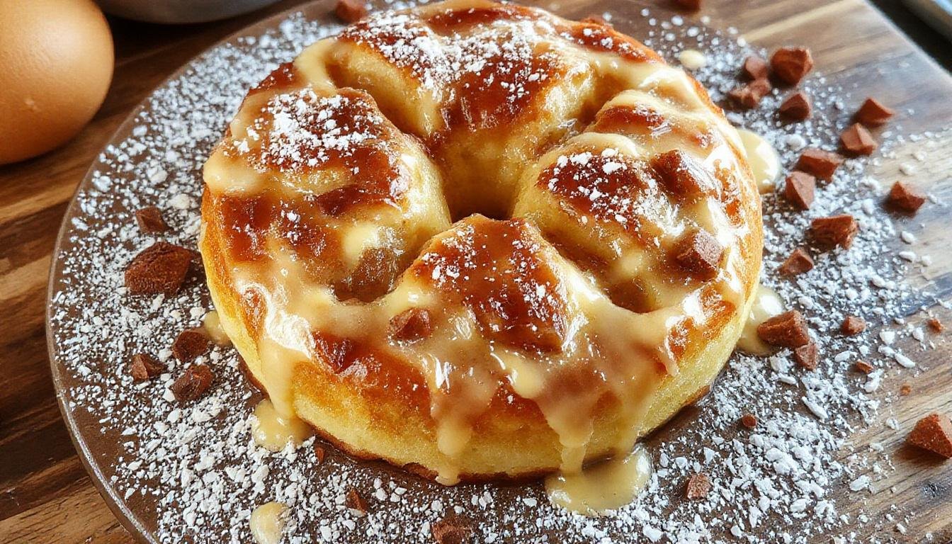 Hefeteigzwuppis in einer weißen Schale, goldenbraun, großzügig mit Zimt und Zucker bestreut, neben einem Schneebesen und einer Zimtstange platziert, stilvoll angerichtet