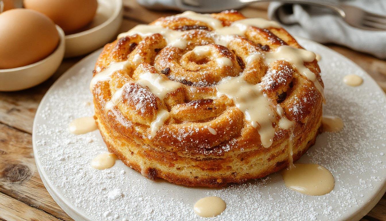 Ein saftiger Streuselkuchen mit einer goldbraunen, knusprigen Streuselkruste, in einer runden Backform, mit sichtbaren Puderzucker-Flocken und einer schmelzenden Hefeinlage in der Mitte.