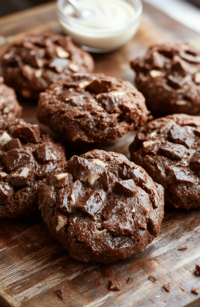 A stunning plate of fudgy, chewy brookies with a golden-brown crust and gooey chocolate centers, arranged artfully on a rustic wooden surface with a drizzle of chocolate and a hint of sea salt, styled minimally with soft natural lighting.