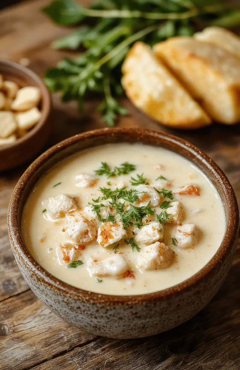 A steaming bowl of creamy white chicken chili garnished with chopped cilantro and shredded cheese sits on a rustic wooden table, with a spoon scooping a hearty spoonful, showcasing tender chicken, beans, and a rich, creamy broth.