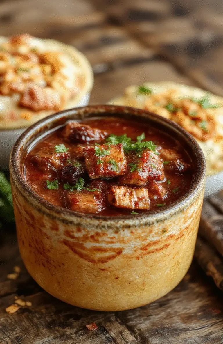 A vibrant bowl of Mexican Birria featuring tender, shredded beef stewed in rich, red chili broth, garnished with fresh cilantro, diced onions, and lime wedges, presented on a rustic wooden table with warm lighting emphasizing the textures and colors.