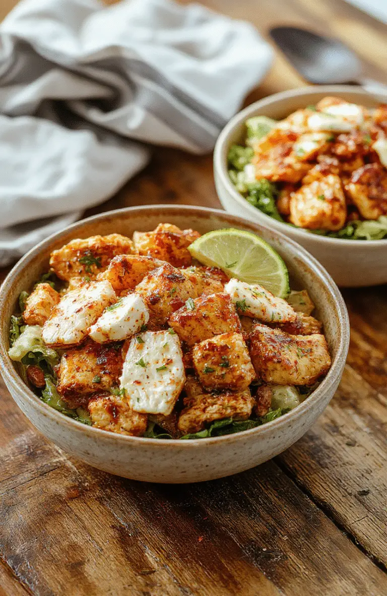 Colorful Greek chicken bowls arranged on a white plate featuring grilled seasoned chicken, cherry tomatoes, Kalamata olives, cucumbers, and creamy feta cheese on a bed of quinoa. The vibrant ingredients are garnished with fresh herbs and drizzled with tzatziki sauce, styled with a rustic wooden background and natural daylight for an appetizing presentation.
