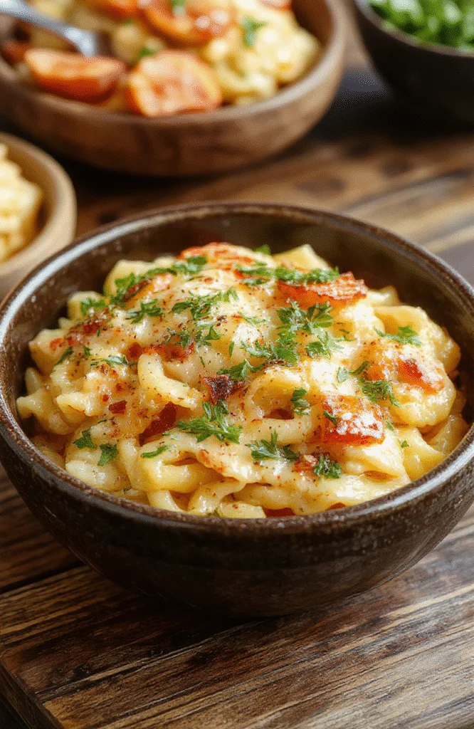 A vibrant plate of golden orzo pasta tossed with fresh herbs, cherry tomatoes, and a sprinkle of cheese, served on a rustic wooden surface with a bright, inviting backdrop.