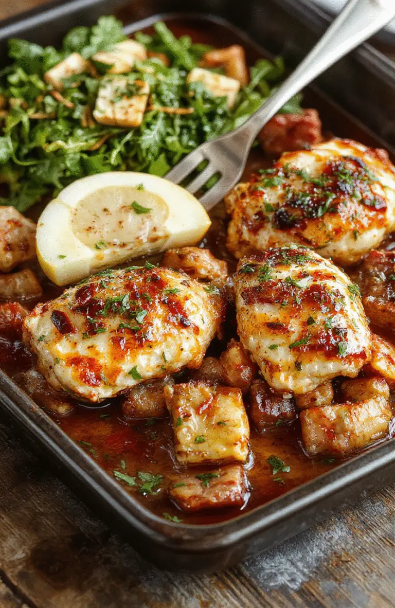 Colorful Greek-inspired chicken sheet pan dinner featuring golden roasted chicken pieces, vibrant cherry tomatoes, fresh herbs, and lemon slices, arranged on a rustic sheet pan with a textured surface, radiating appetizing aromas, with a backdrop of fresh vegetables and herbs.