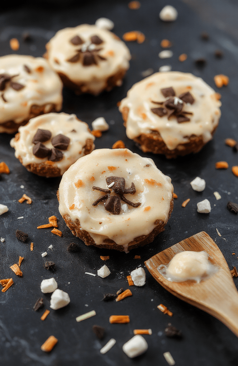 Colorful Halloween-themed treats arranged on a dark platter with spooky decorations, featuring eerie green, orange, and black candies, shaped cookies, and spooky icing designs, styled with festive props for a playful Halloween vibe.