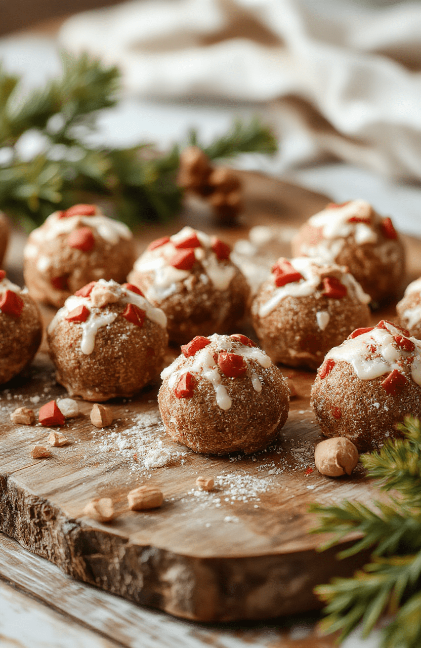 A vibrant Christmas tree-shaped plate of cake truffles coated in green chocolate, decorated with colorful sprinkles, festive red and gold accents, on a rustic wooden surface, with a blurred holiday background highlighting warmth and cheer