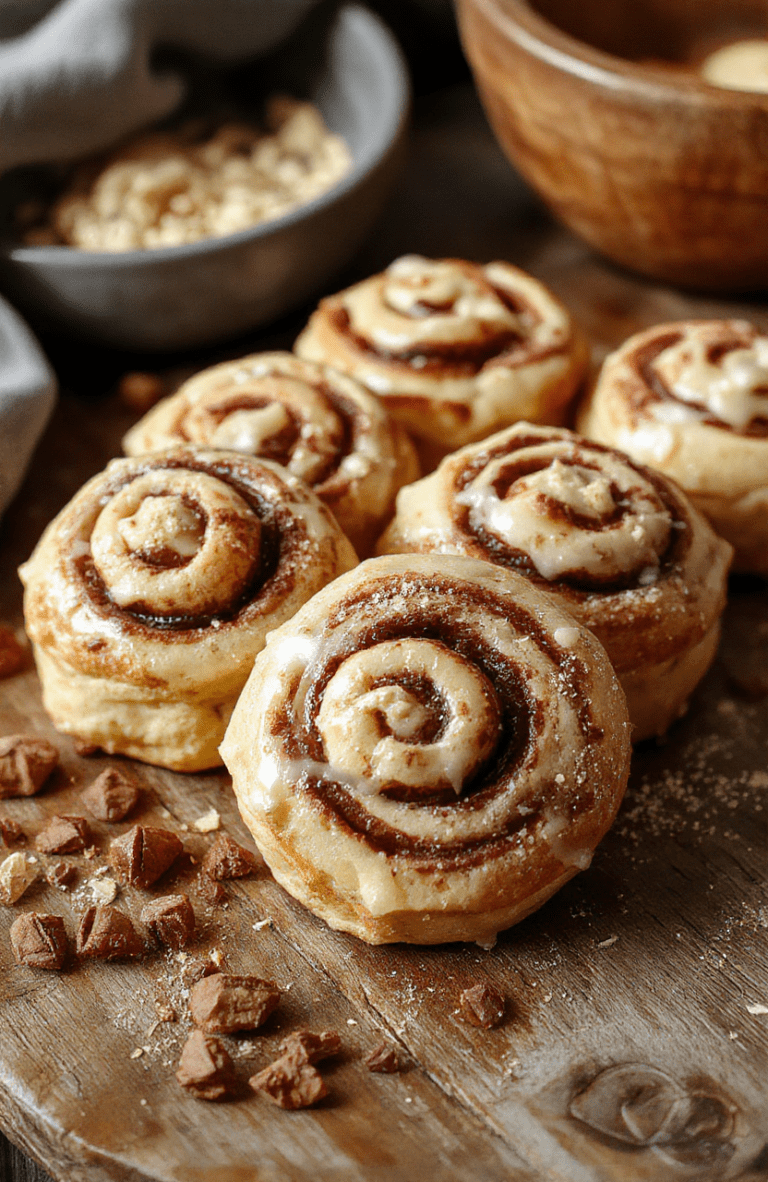 Warm golden-brown cinnamon roll cookies topped with a swirl of creamy frosting, arranged on a rustic wooden platter with cinnamon sticks and sugar dusting, styled with fall-themed decor.