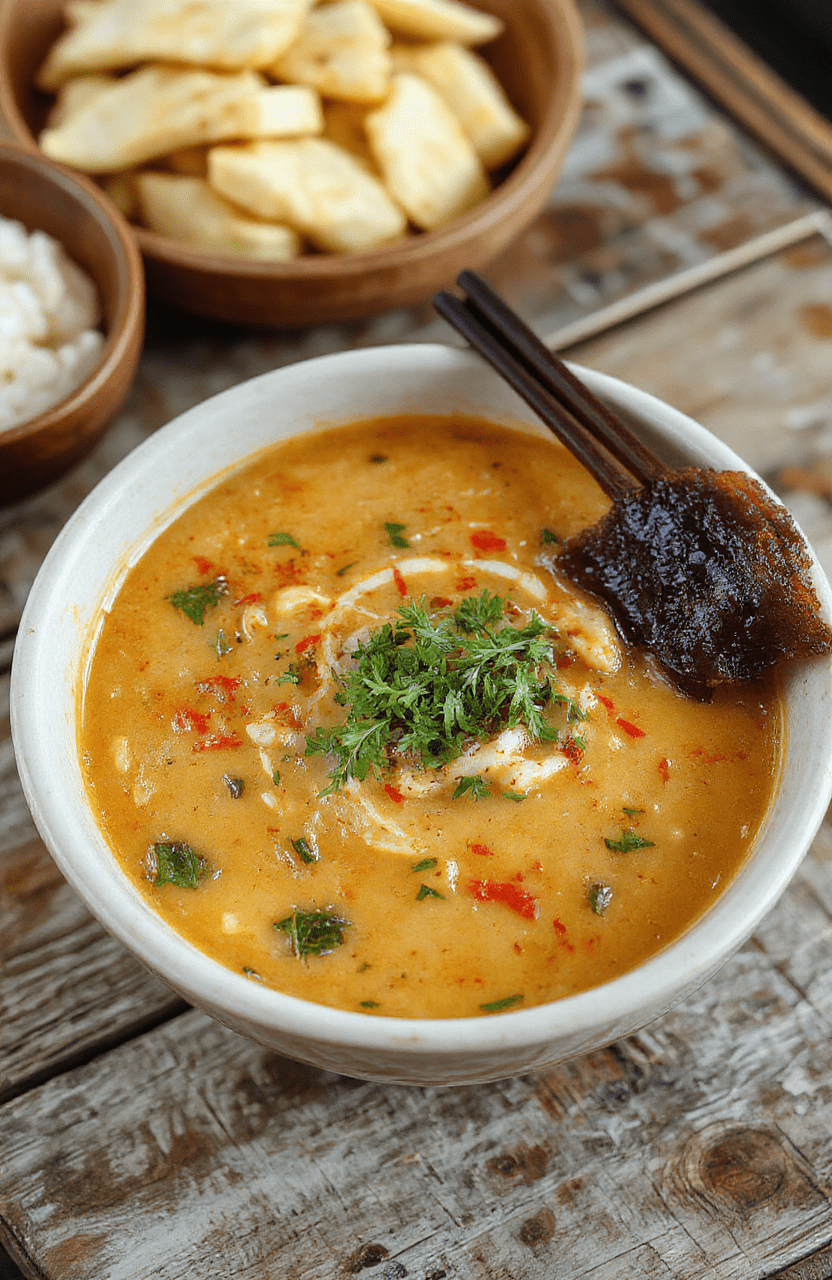 A vibrant bowl of creamy spicy Korean ramen featuring rich broth, red pepper flakes, soft-boiled eggs, green onions, and slices of tender pork, beautifully arranged on a rustic wooden table with chopsticks and a spoon, showcasing textures from silky noodles to crispy toppings, styled with fresh herbs and chili oils for a bold and appetizing appearance.